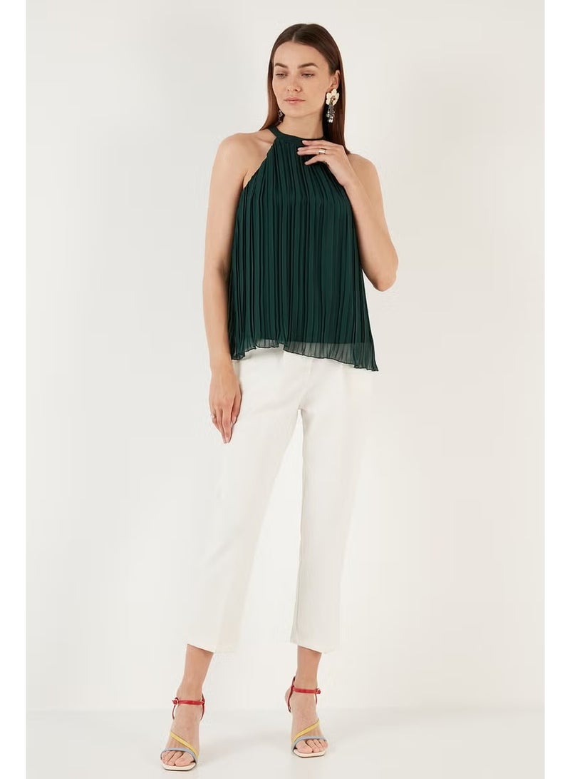 Lela Halter Neck Sleeveless Pleated Women's Blouse 611BZ0220 - Image 5